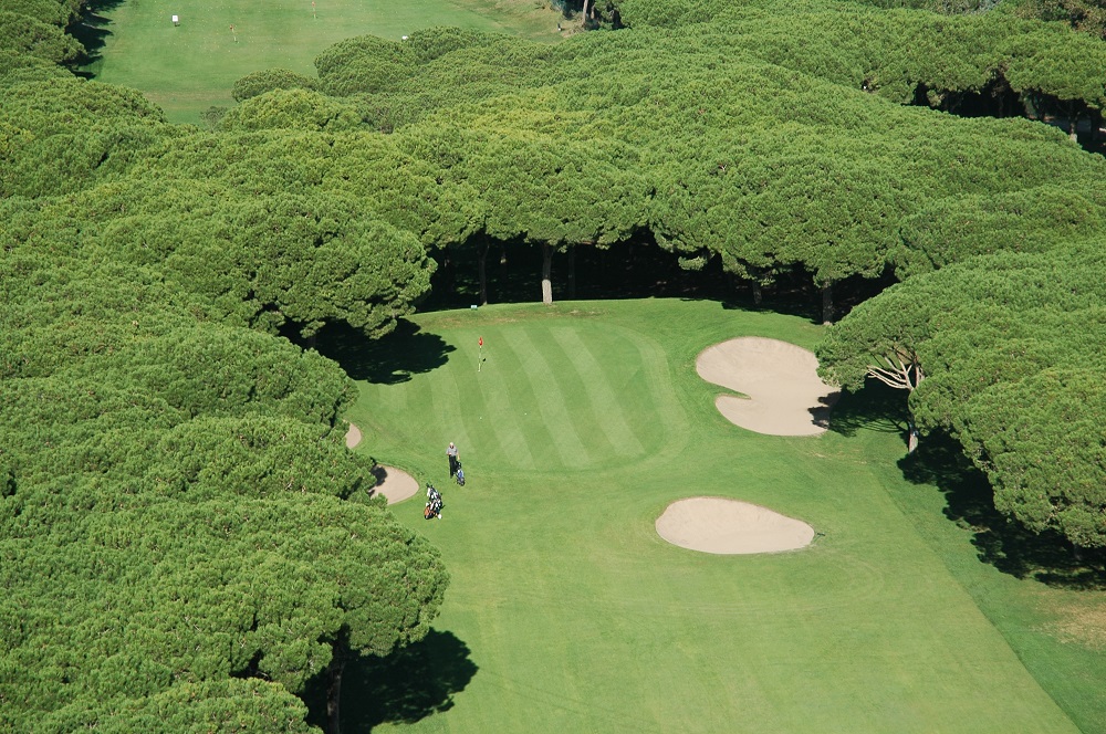 Une vue aérienne d'un green du golf Platja de Pals.